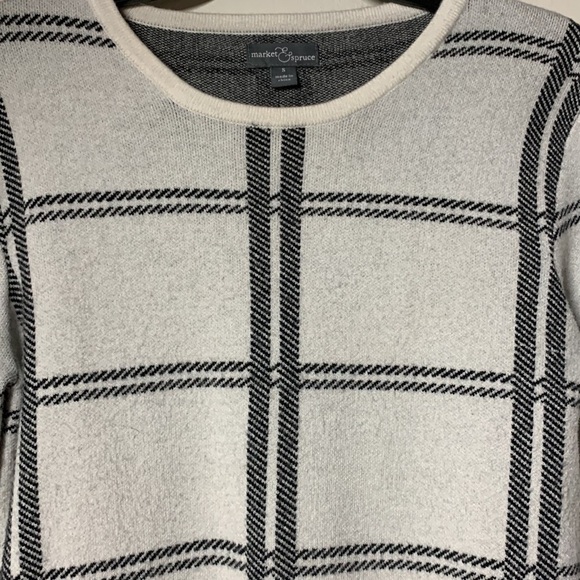 Market & Spruce Windowpane Graphic Scalloped Sweater, S - Picture 2 of 8
